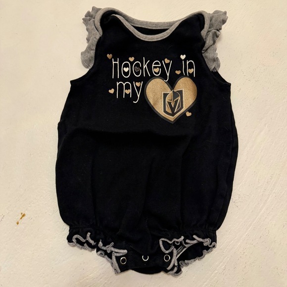 NHL Other - NHL Vegas Golden Knights Baby Girl Ruffle Romper Bodysuit Black Gold 0-3M